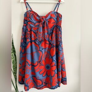 Anthropologie Red and Blue Floral Mini Dress